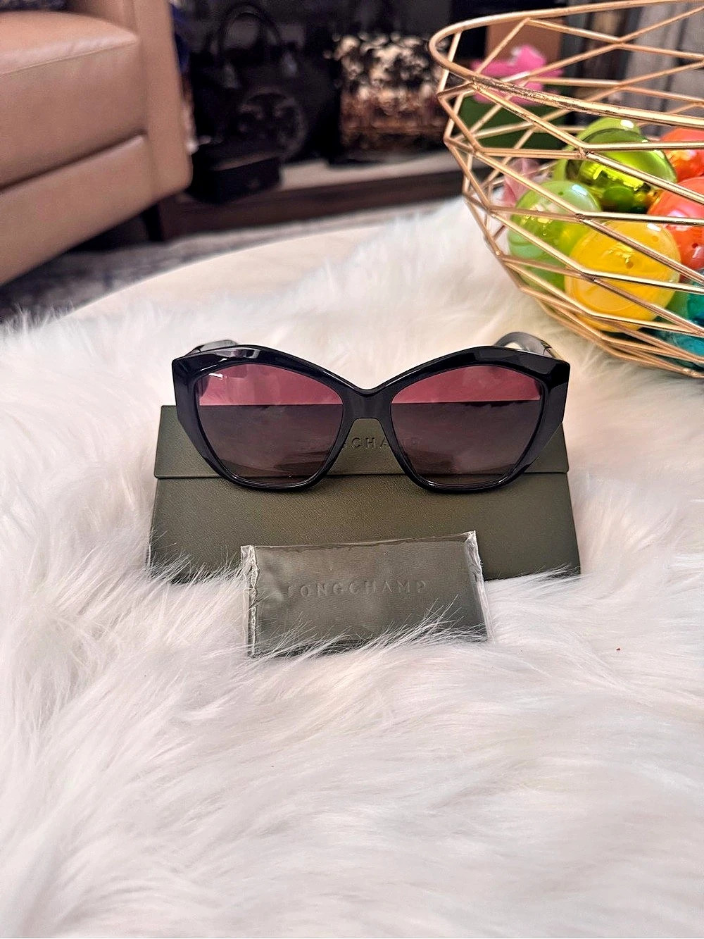 New Longchamp Black & Pink Sunglasses Like New